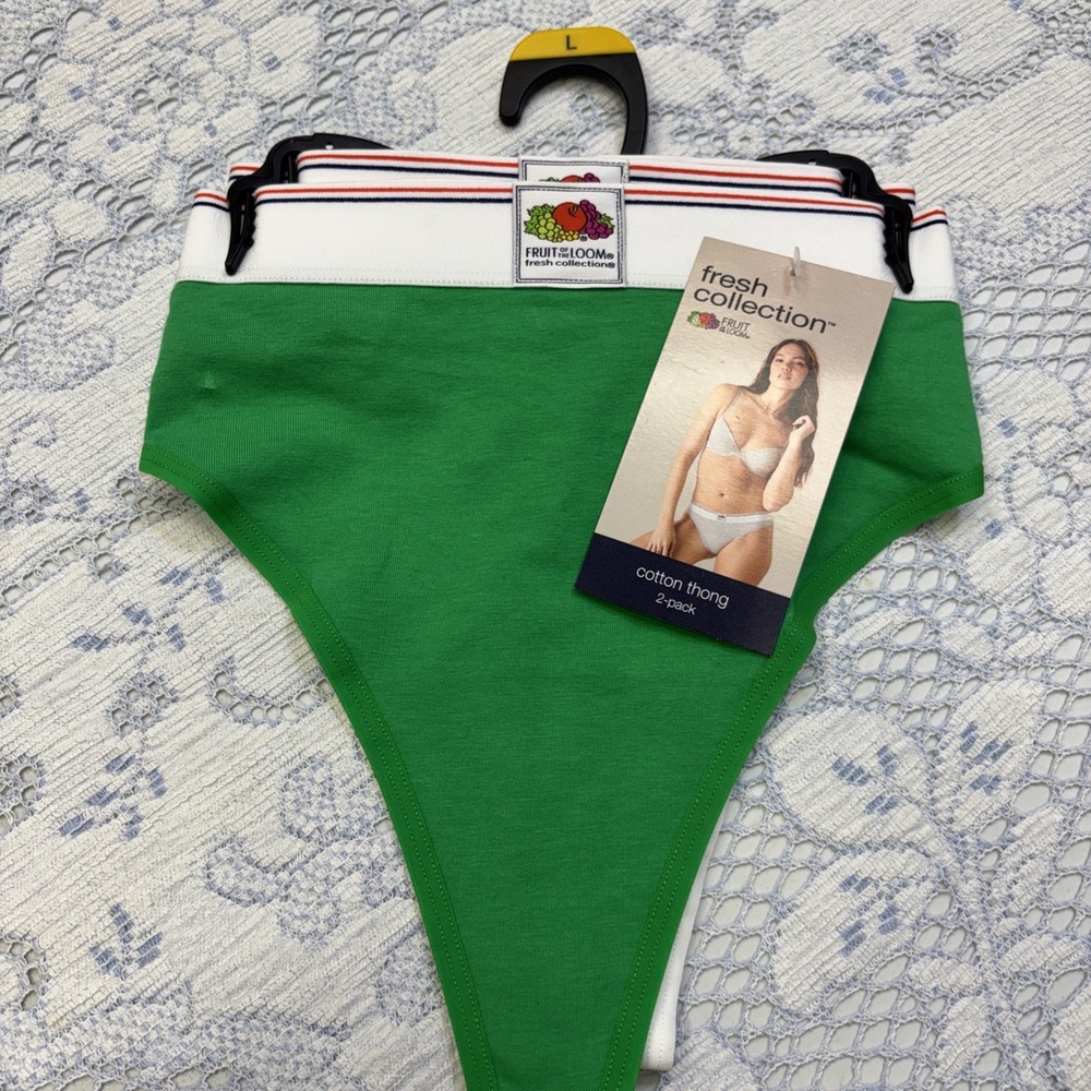 Fruit of the Loom 2-Pair Womens Thong Underwear Panties Cotton Blend L